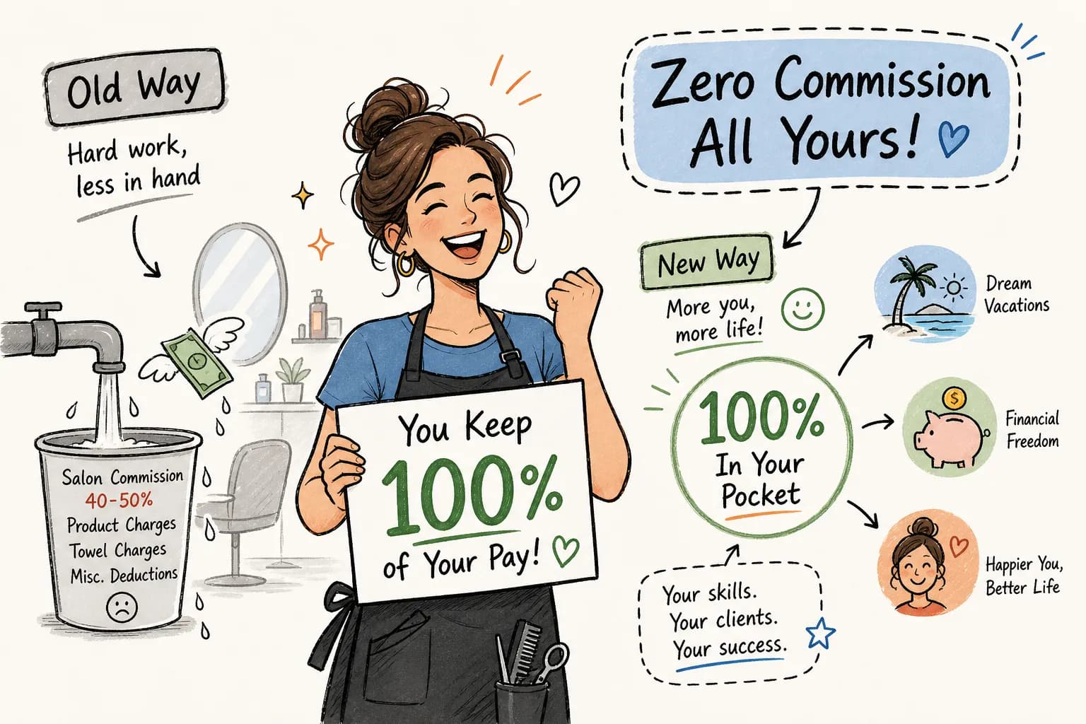 How a zero commission salon lets you keep 100% of your pay